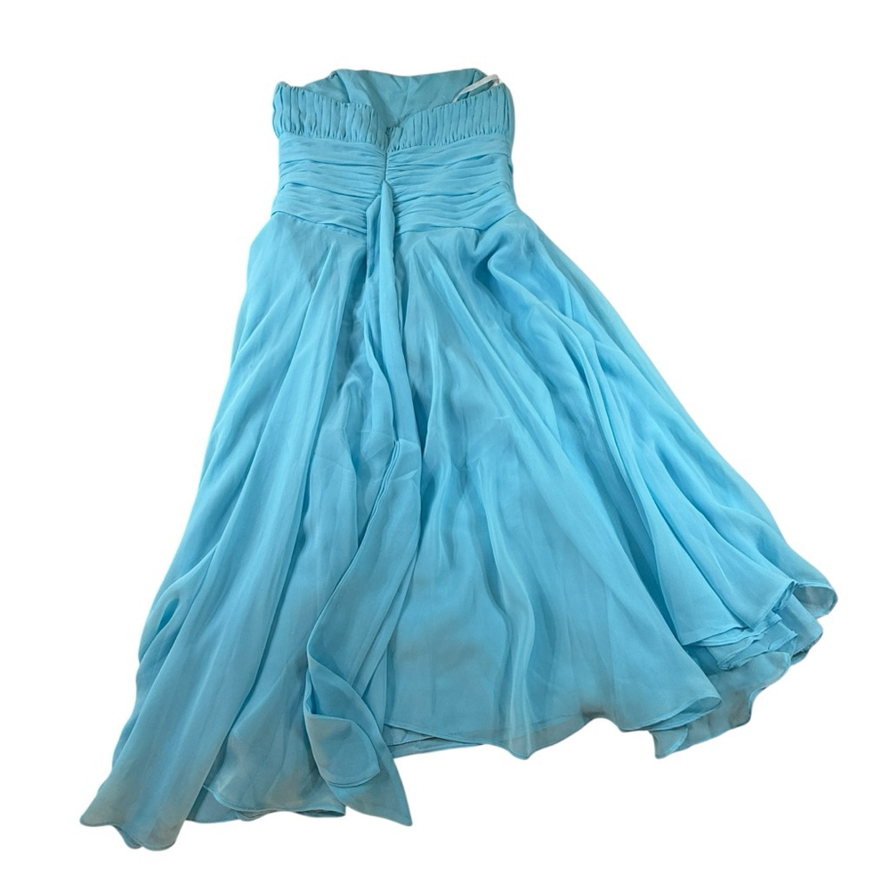B2 Strapless Chiffon Dress Aqua Blue Size 12 Formal Bridesmaid Runs Small